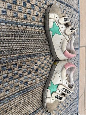 Golden Goose Girls White Sneakers with Mint Star and Pink Heel Tab size 24